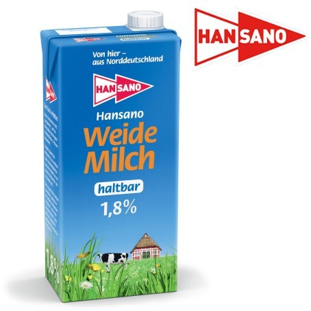 Hansano Weidemilch 1,8% Fett (12 x 1,0 Ltr.)