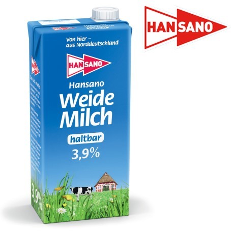 Hansano Weidemilch 3,9% Fett (12 x 1,0 Ltr.)