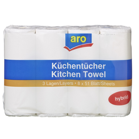 aro Küchenrolle 3-lagig (8 Rollen à 51 Blatt)