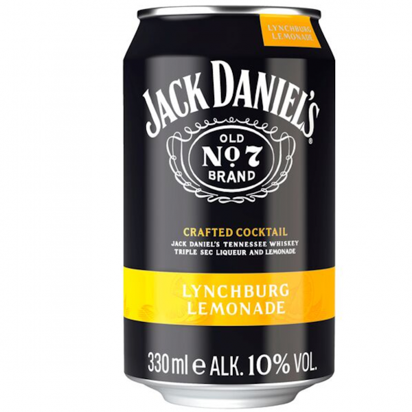 Dose Jack Daniel’s Lynchburg Lemonade, gelb‑schwarzes Design, Whiskey‑Lemonade Mixgetränk