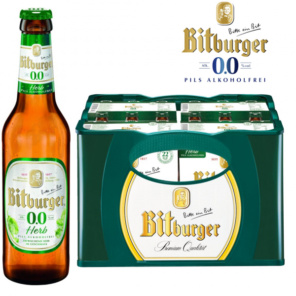 Bitburger herb alkoholfreies Pils 0,0% (24/0,33 Ltr. Glas MEHRWEG)