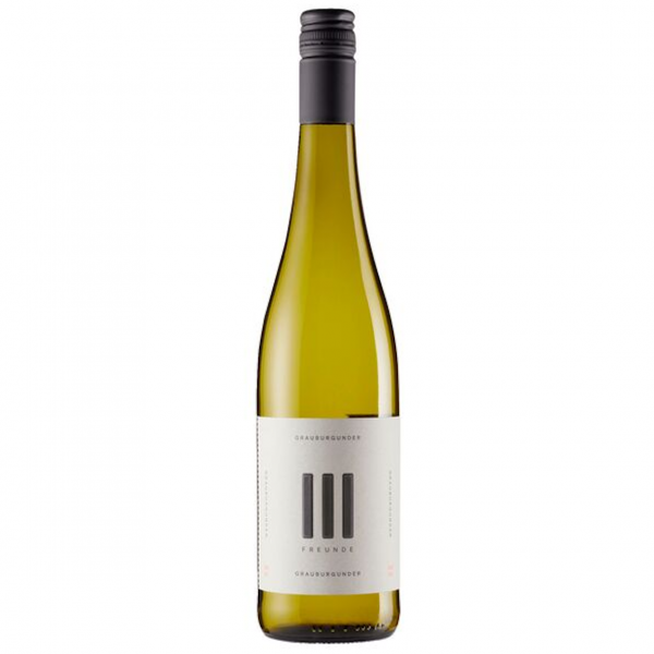 Flasche III Freunde Grauburgunder Trocken, deutscher Weißwein, hellgolden