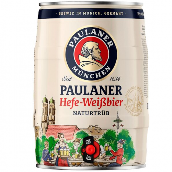 Paulaner Hefe‑Weißbier naturtrüb 5‑Liter‑Partydose – naturtrübes bayerisches Weißbier in Zapfdose.